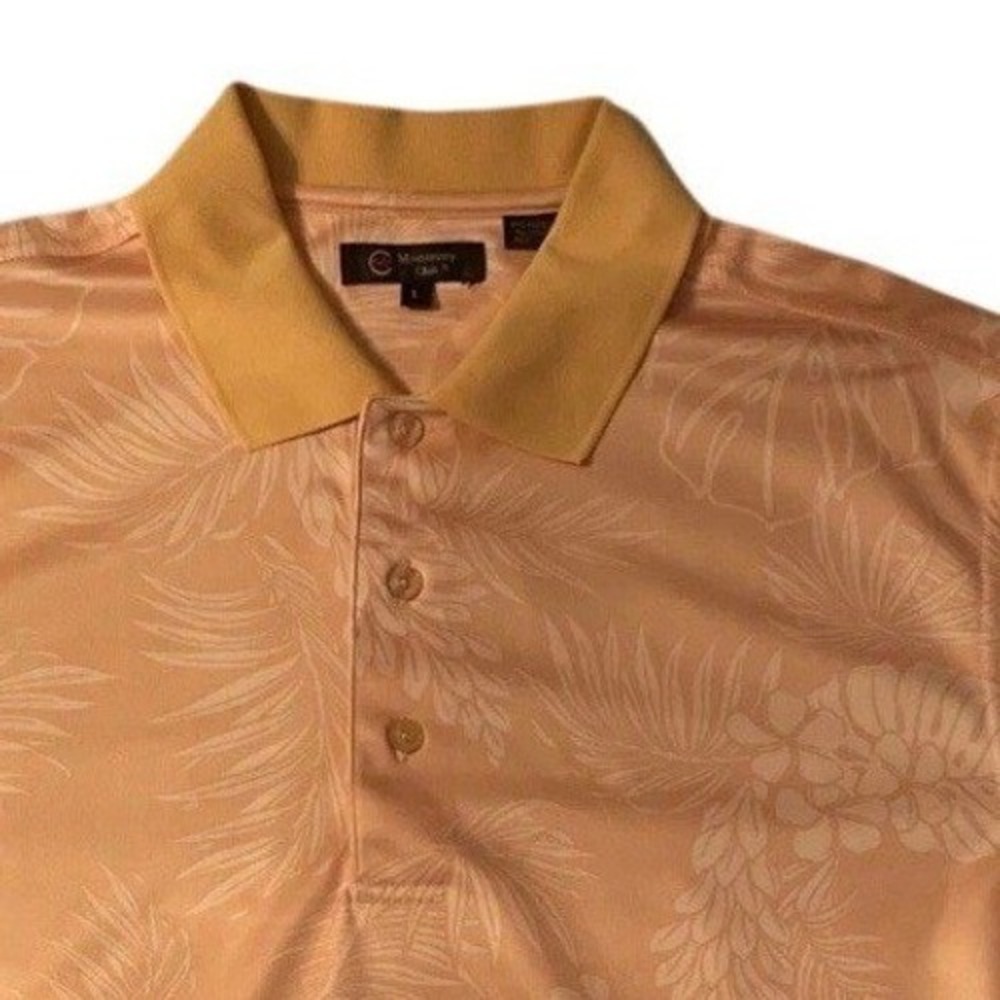 Monterey Club Polo Shirt Mens Large Peach Tropical Floral Golf Performance S/S